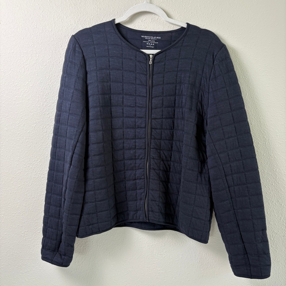 Majestic Filatures Quilted Zip Jacket Womens 4 Large Navy Blue Cotton Portugal